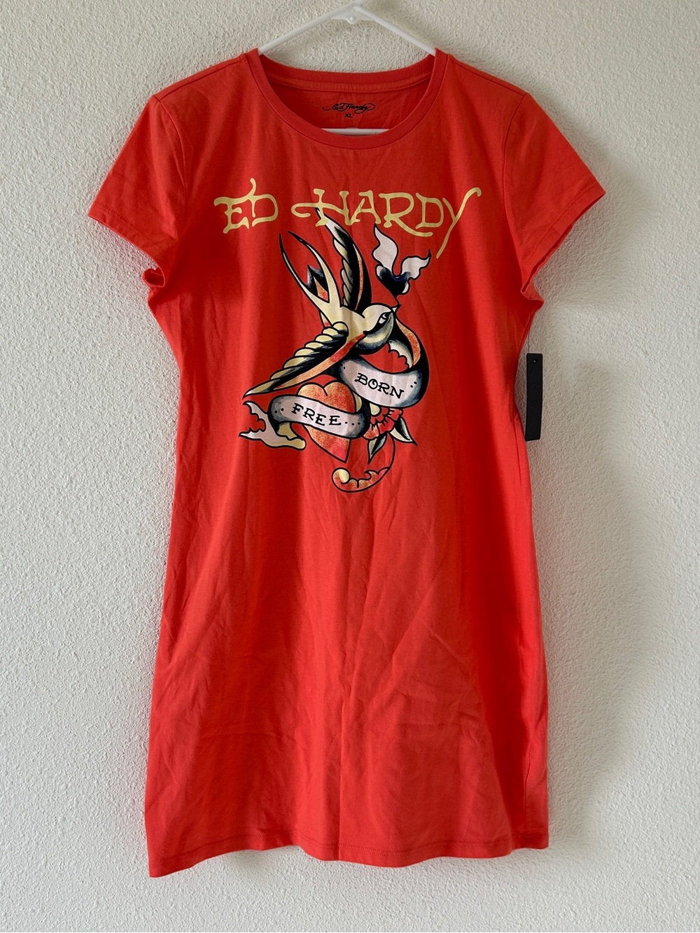 Ed Hardy NWT Graphic shirt dress Pullover stretchy Women’s XL Orange